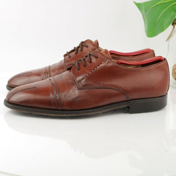 VTG Stanley Blacker Mens Oxford Size 11.5 Red Leather Italy Handmade Dress Shoe - Picture 7 of 12